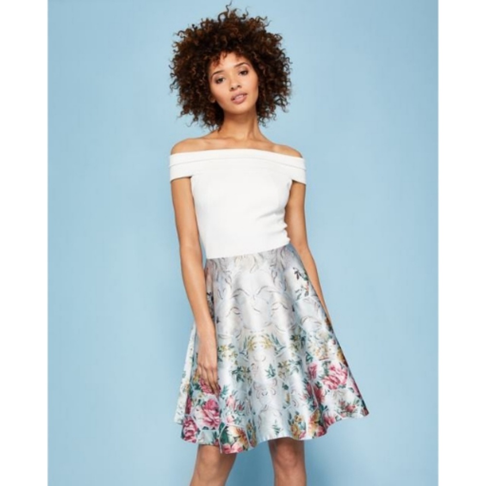 NWT Ted Baker Atisana Bardot Blue Floral Dress